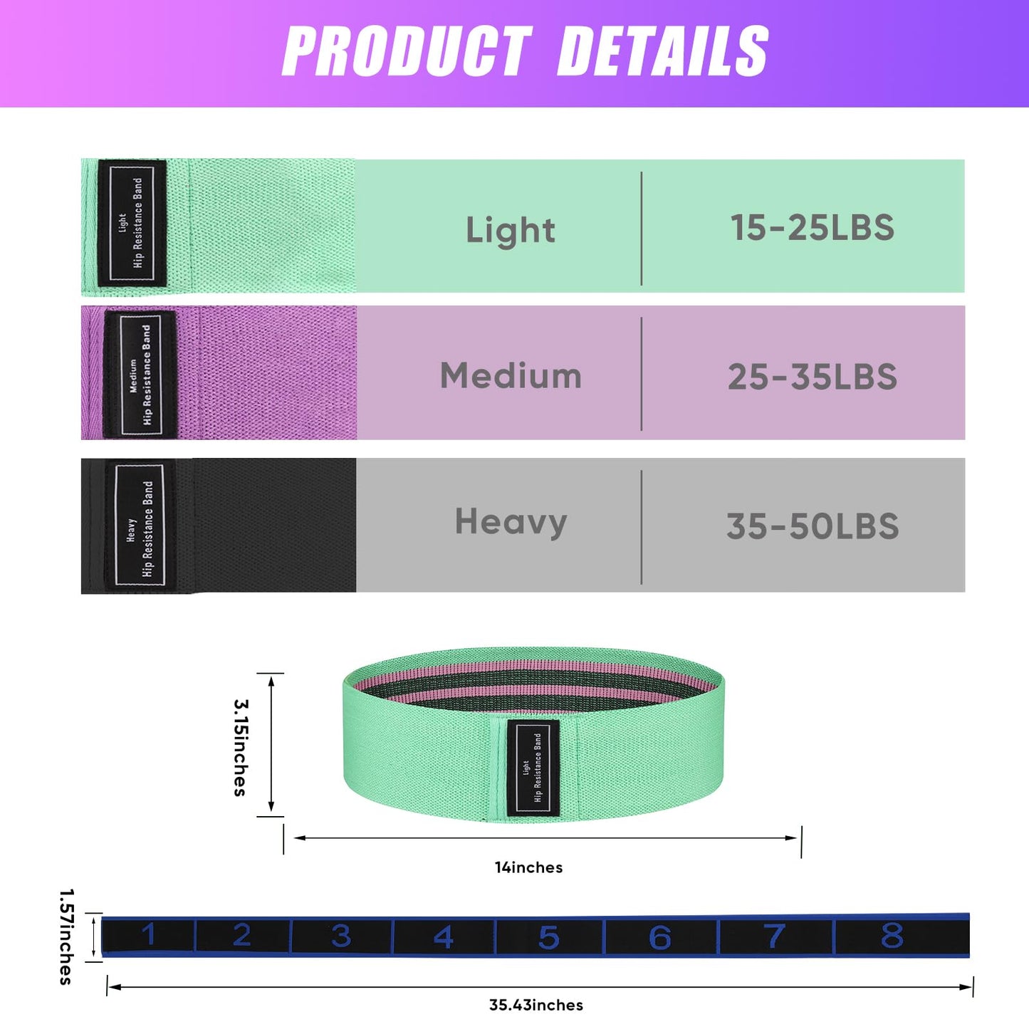 JIN BD Fabric Resistance Bands Set,Exercise Bands for Legs and Booty,Different Levels Elastic Bands for Yoga,Pilates,Home Fitness,Strength Training,Physical Therapy,Workout Bands for Women and Men