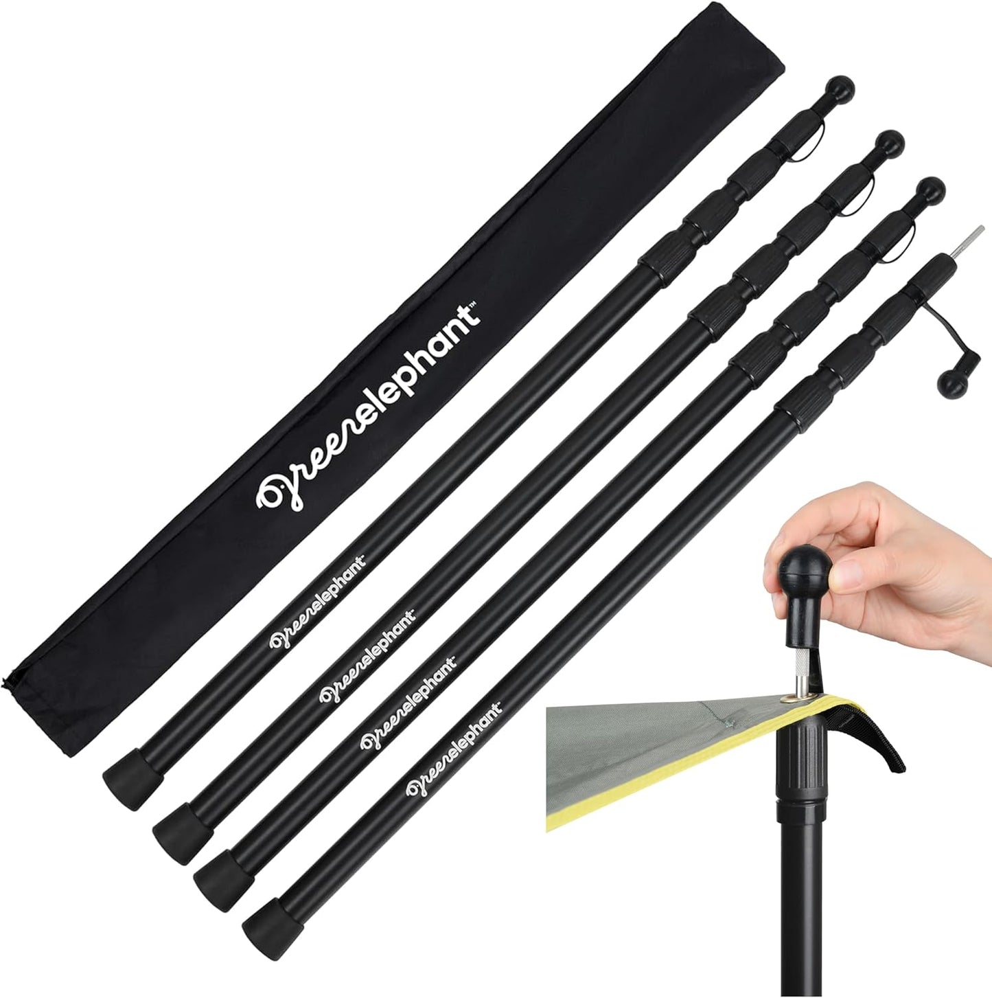 Green Elephant Camping Tarp Poles - Adjustable Aluminum Telescoping Tent Poles for Tarps, Canopy & Awning - Heavy Duty Collapsible Pole Set of 2 - Extends 8ft 2.8 in, Shrinks to 2ft 9.5 in.