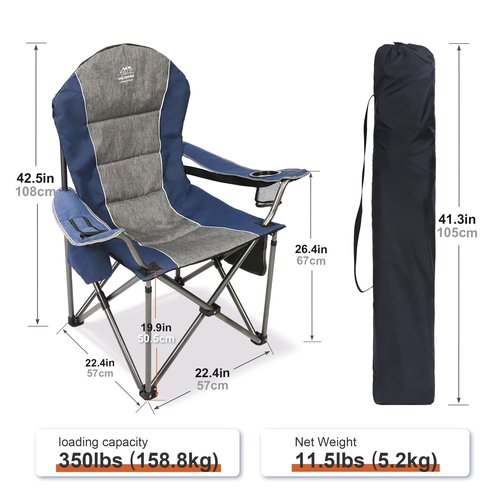 LANMOUNTAIN Camping Chairs for Adults,High Back Folding Camp Chair with Cup Holder and Cooler Bag,Heavy Duty Outdoor Lawn Chairs,Perfect for Camping,Hiking,Picnics,and Beach Trips,Blue