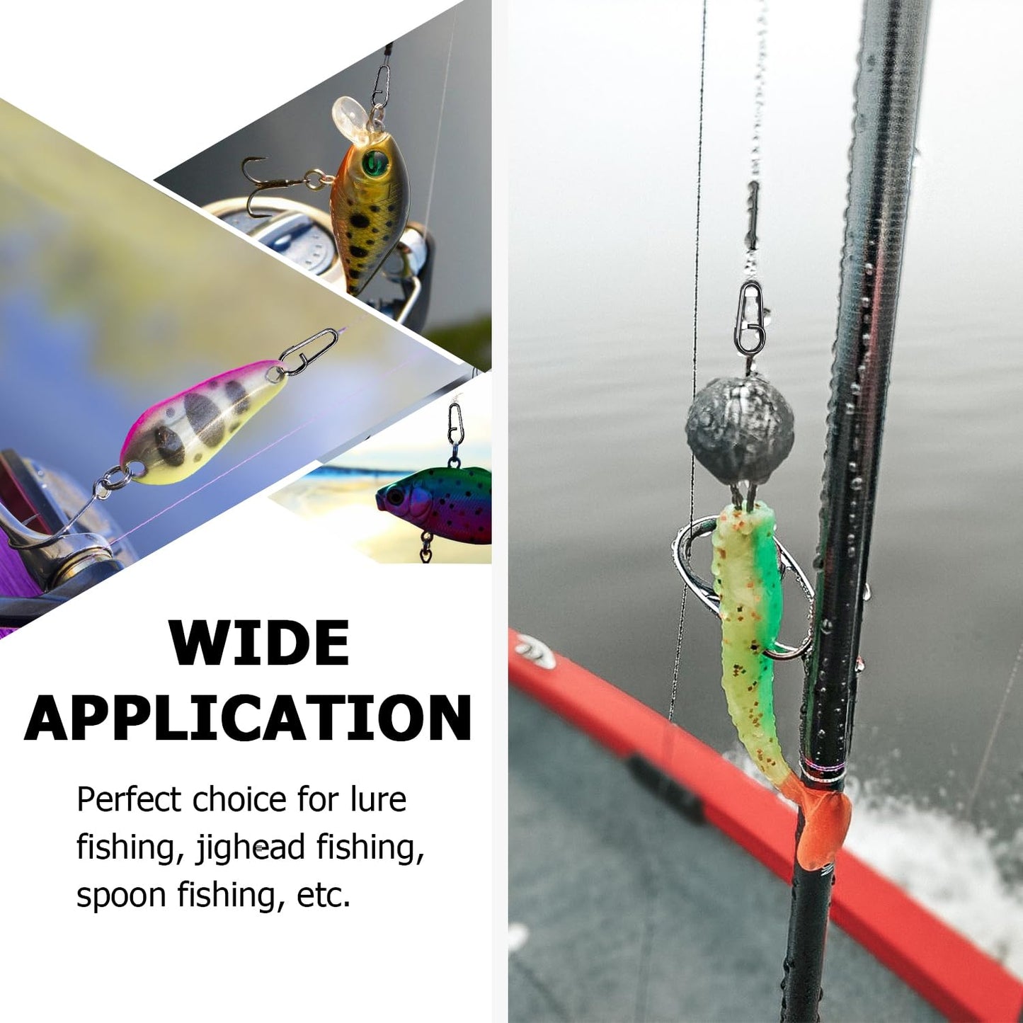 Atibin Stainless Steel Fishing Snap Freshwater High Strength Fishing Clips Saltwater Oval Split Fishing Snaps Swivels Black Nickel 50pcs 79lbs