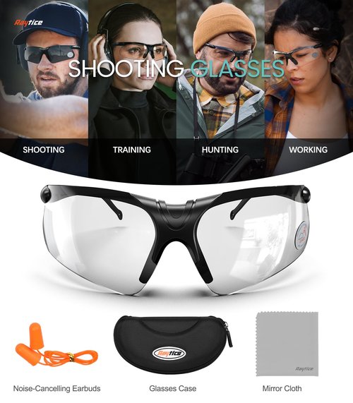 RAYTICE Shooting Glasses Men Range Eye Protection for Women Certified ANSI Z87 Safety Glasses 100% UV Protective Lenses are Produced By Carl Zeiss Vision Sunlens/Clear Lenses