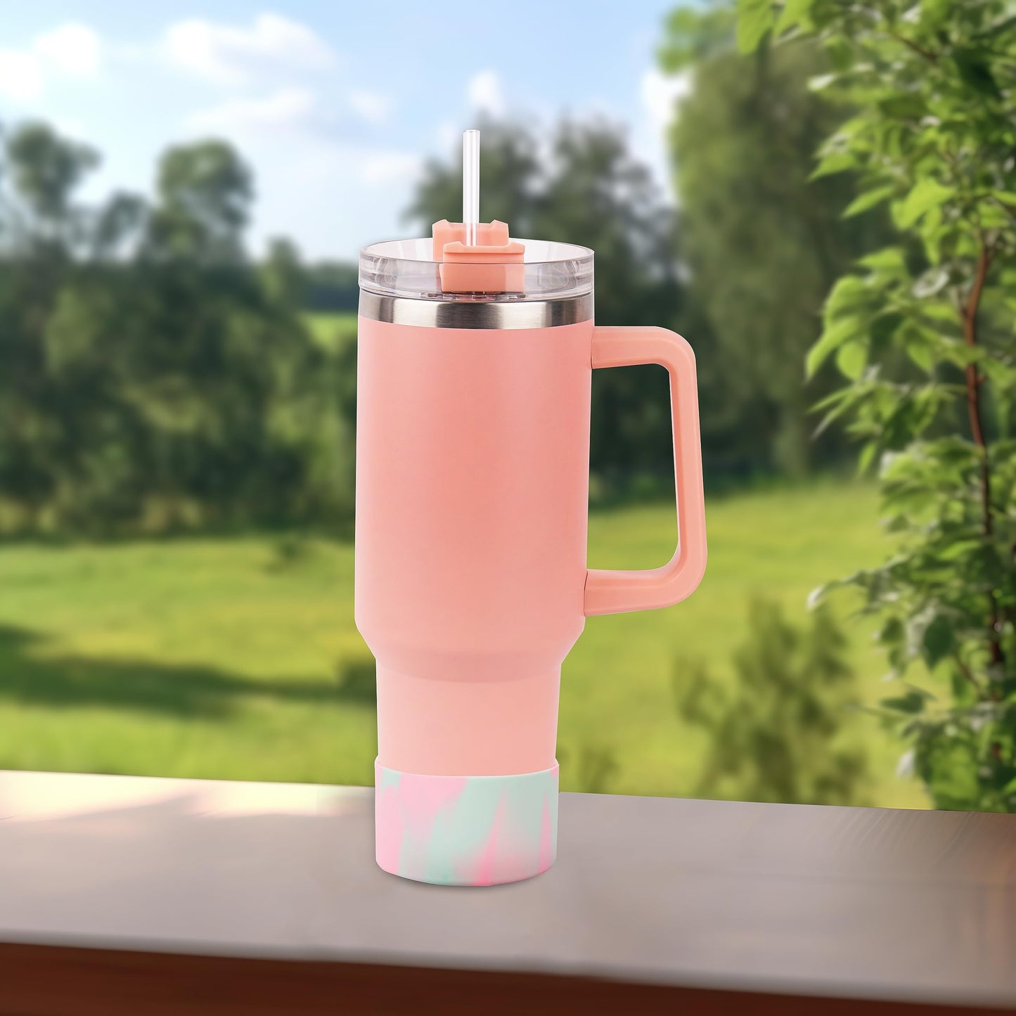 Jasenna Protective Silicone Boot for Stanley Quencher H2.0 40 oz & IceFlow Flip 20 oz 30 oz and hydroflask 12-24 oz, Anti-Slip Bottle Bottom Sleeve Cover(1-Pink Green)