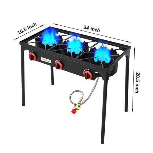Vivicreate 3 Burner High pressure Propane Stove, 28 Inch Tall Camping Stove with cast iron burner 105000 BTU power, Stable Legs for Outdoor Use
