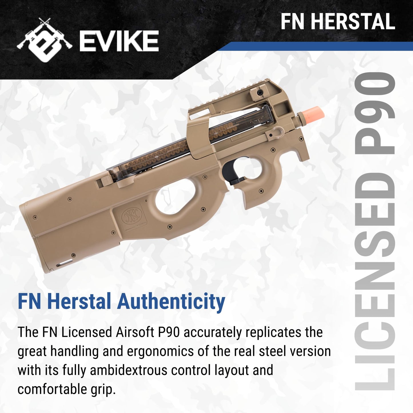 Evike Airsoft - FN Herstal Licensed P90® Full Size Metal Gearbox AEG Airsoft (Color: Dark Earth/Gun Only)
