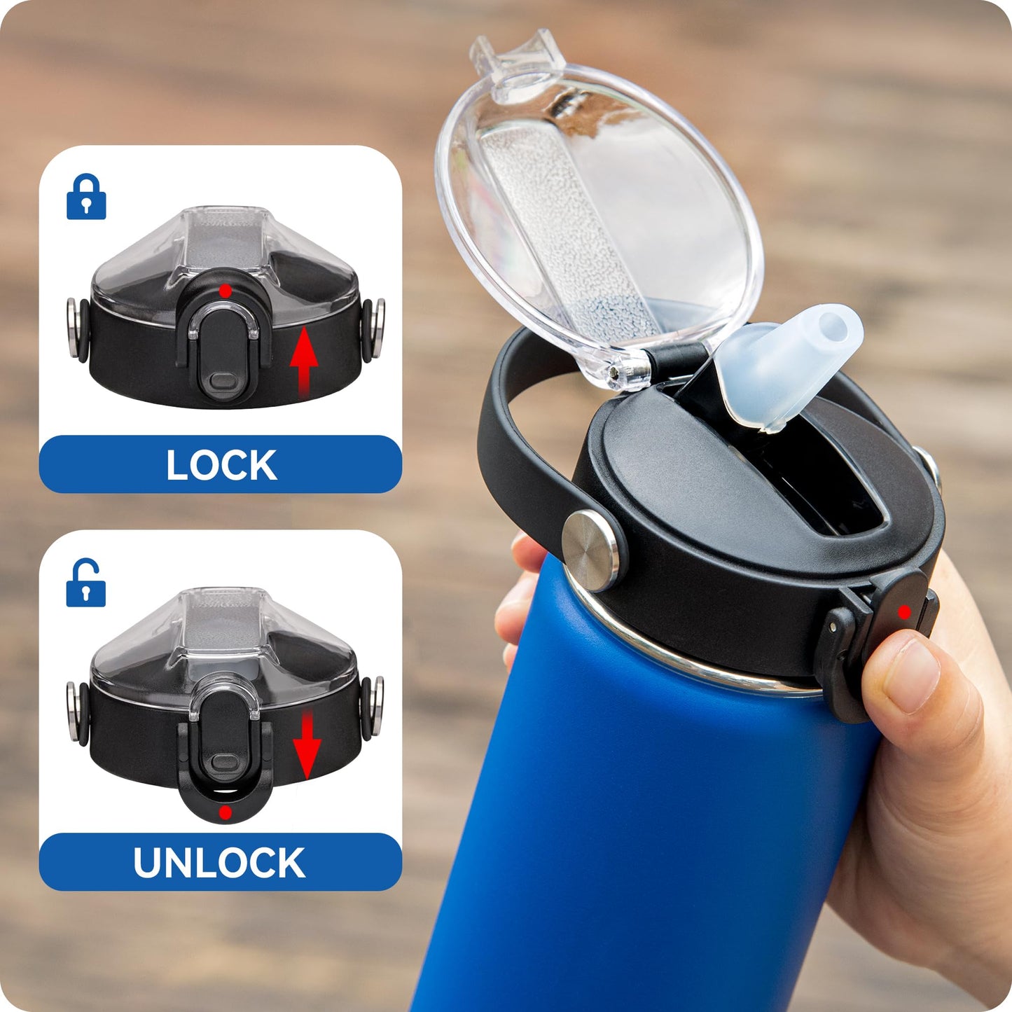 Prurex Auto Flip Straw Lid for Hydroflask 12-64 oz Wide Mouth,Replacement Lid with Soft Spout for Hydro Flask/Thermoflask/Iron Flask 2.28"Wide Mouth Bottles(1 pack)