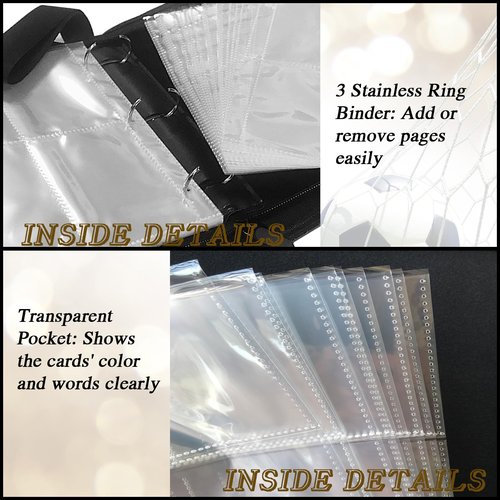 Trading Card Binder 400 Pockets, Soccer Card Binder Holder with 50 Removable Sleeves Fits 400 Sport Cards, Soccer Card Gifts Collector Album with Zipper Storage Display Case