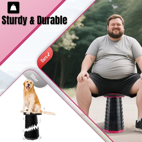 Doseno Upgraded Foldable Stool Thickened, Portable Collapsible Stool Retractable Stool for Fishing, Hiking Tours, BBQ, Parties, Outdoor Activities（Pink）