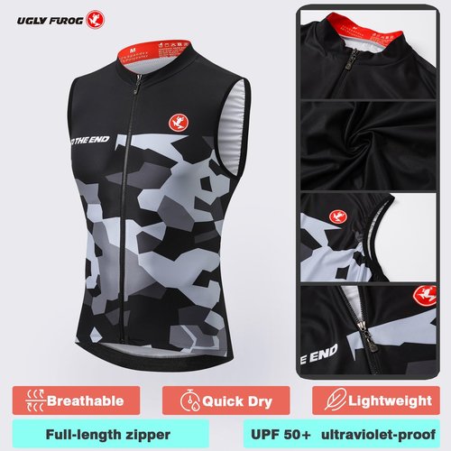 UGLY FROG Men's Cycling Jerseys Sleeveless Bike Biking Shirts Full Zip with Pockets Road Bicycle Clothing