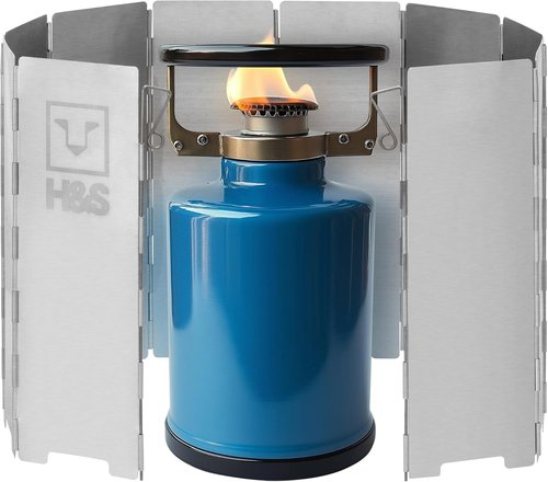 H&S Foldable Camping Stove Windscreen, 10 Aluminum Plates, Windshield with Carrying Case for Outdoor Camping