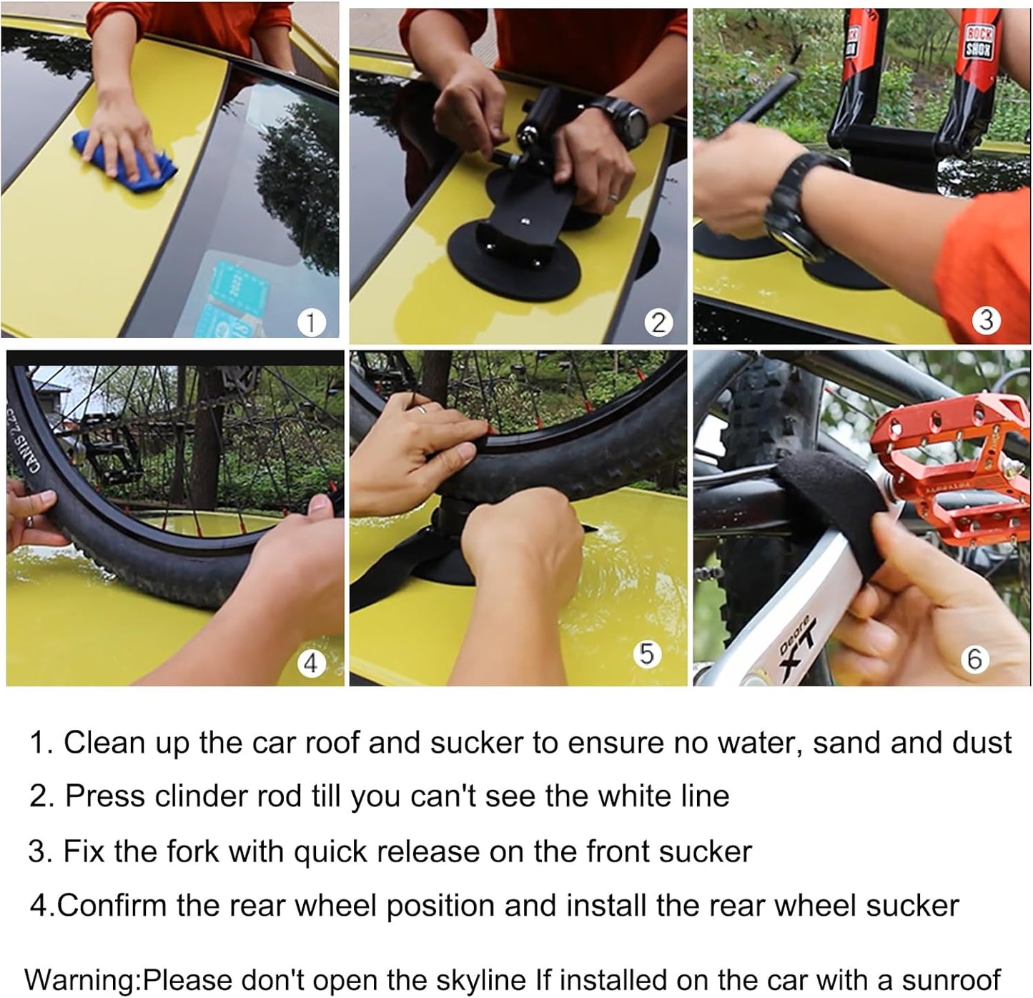 ROCKBROS Suction Cup Bike Rack for Car Roof Top Sucker Bike Rack Quick Release Aluminium Alloy Bike Carrier with Sucker for 1 Bike