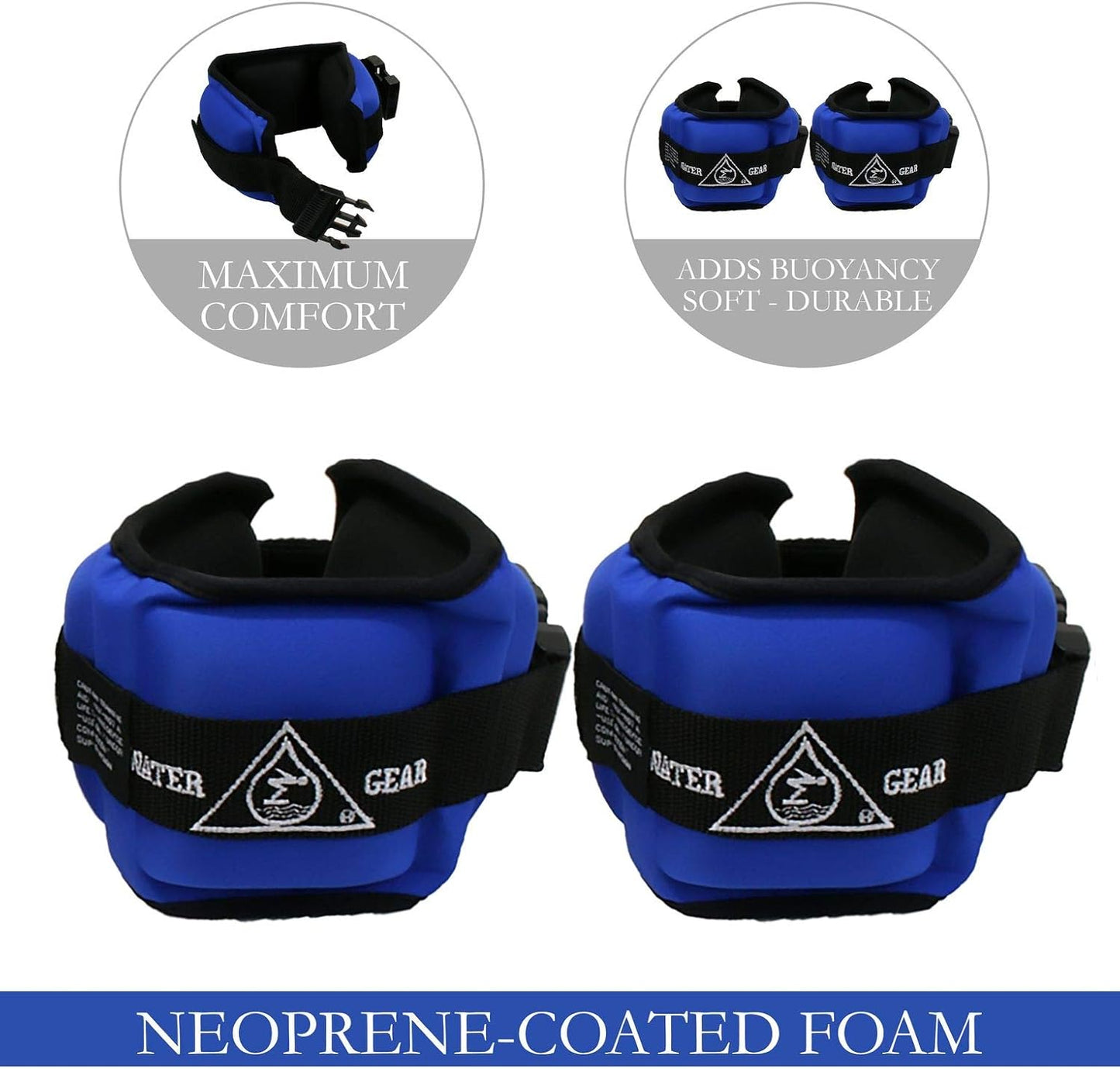 Water Gear Professional Aqua Cuffs - Aqua Aerobics Fitness Gear Bands for Ankle and Wrist - Swimming Pool Workout - Exercise Equipment Adjustable Ankle and Wrist Bands