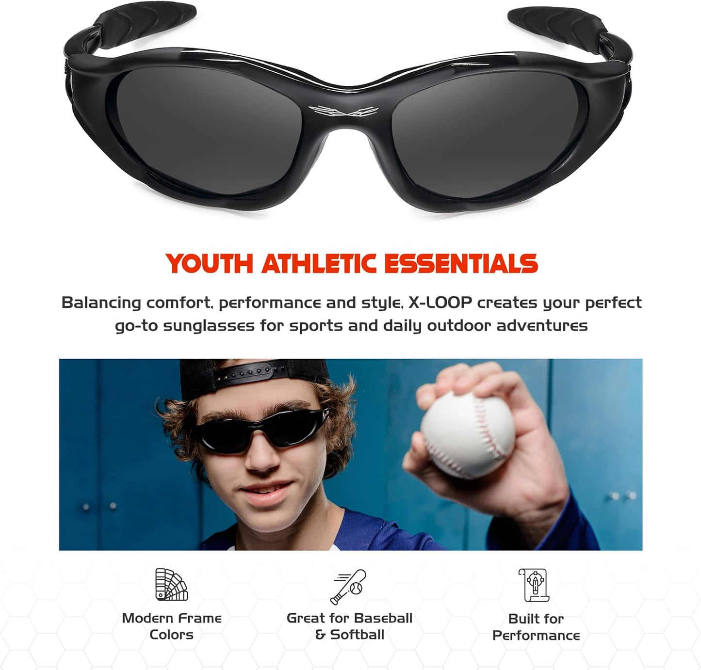 X LOOP Youth Sports Polarized Sunglasses for Boys Kids Teens Age 8-16 Baseball Wrap Around UV400 Glasses