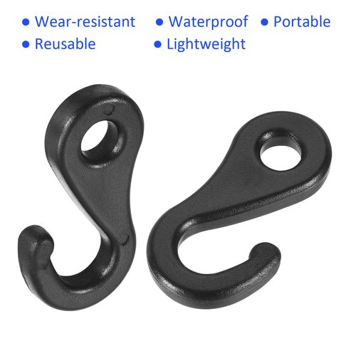 M METERXITY 10 Pack Plastic Camping Hooks - Camping Hook Buckles Durable Tent Awning Hole Clip Accessories, Apply to Camping Hiking (6.5mm, Black)