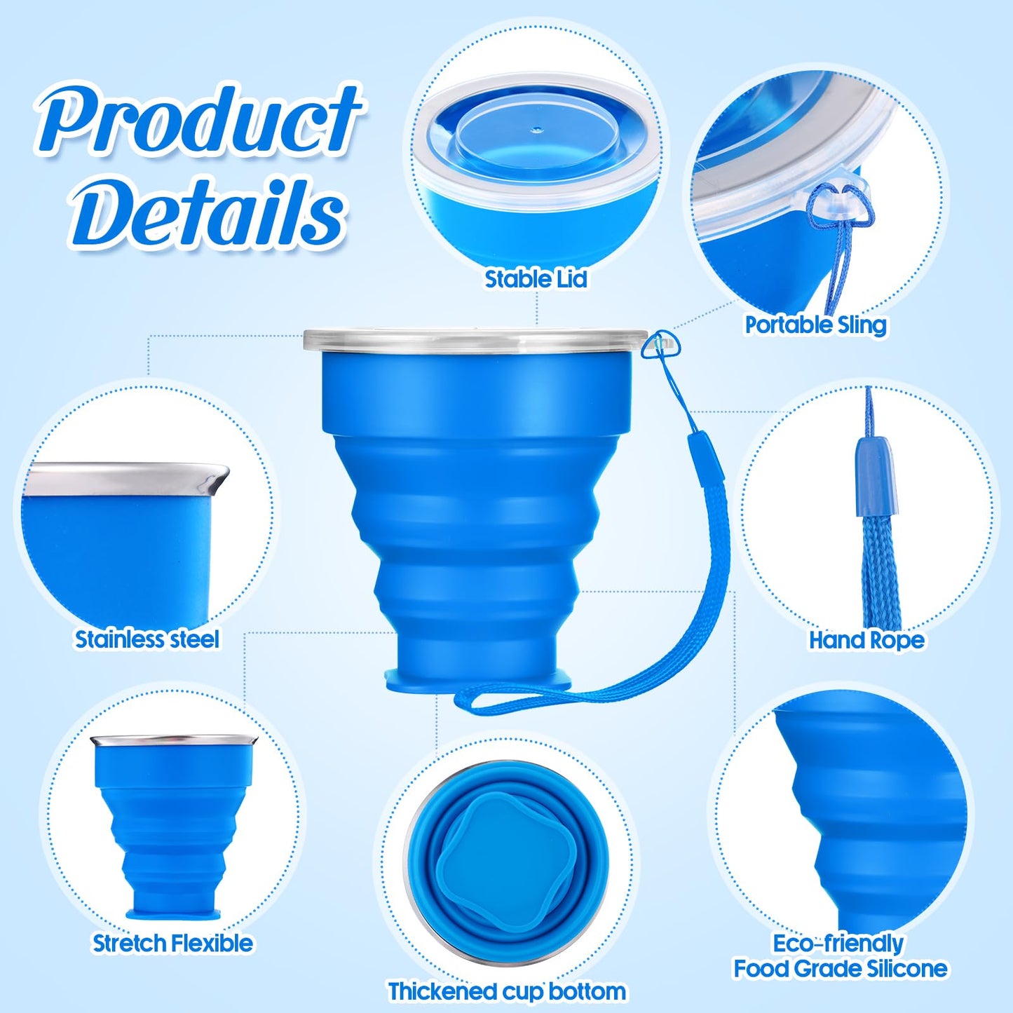 Umigy 24 Pcs Collapsible Travel Cups 6.8 oz/200 ml Silicone Foldable Expandable Cups Reusable Portable Drinking Mugs with Lids for Outdoor Camping Backpacking Hiking Travel