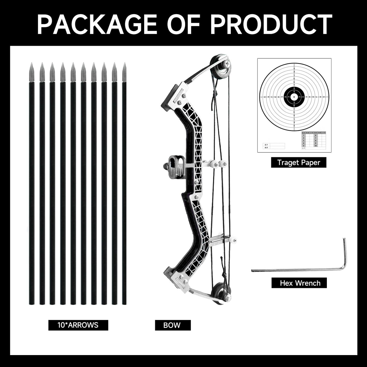 Archery Set Compound Bow Stainless Steel Training Bow Outdoor Sports Hunting Cool Stuff Professional Competition Black Style Length 10 inches