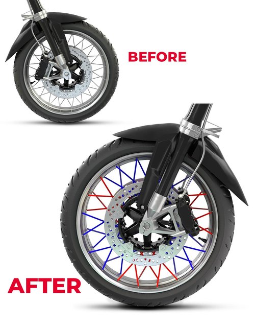 KEMIMOTO Dirt Bike Spoke Covers 72Pcs, Universal Pipe Trim for 8"-21" Wheels, Spoke Rims Wraps for Dirt Bike, Motocross, Bike, Bicycle, Wheelchair, Motorcycle Decoration Protector (Red and Blue)