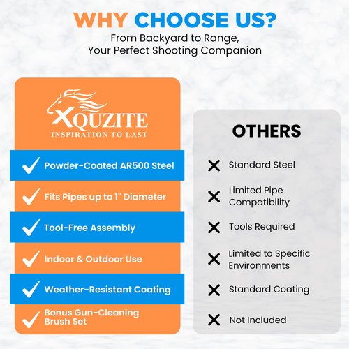 XQUZITE Black Target Stand Kit - 2 Metal Leg Brackets and 4 Metal J Hooks - Complete with Gun Cleaning Brush Set