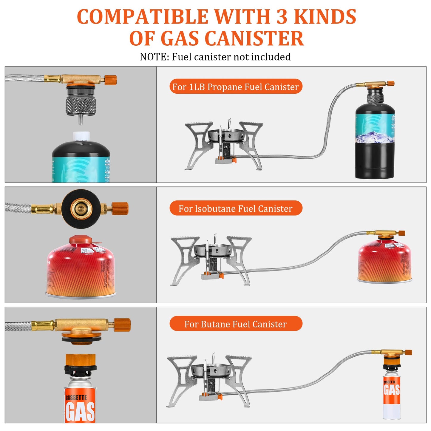 6800W Camping Backpacking Stove, Outdoor Portable Burner Cooking Stove with Fuel Canister Adapter, Piezo Ignition, Carry Case, Foldable Windproof Camping Gas Stove for Picnic Hiking