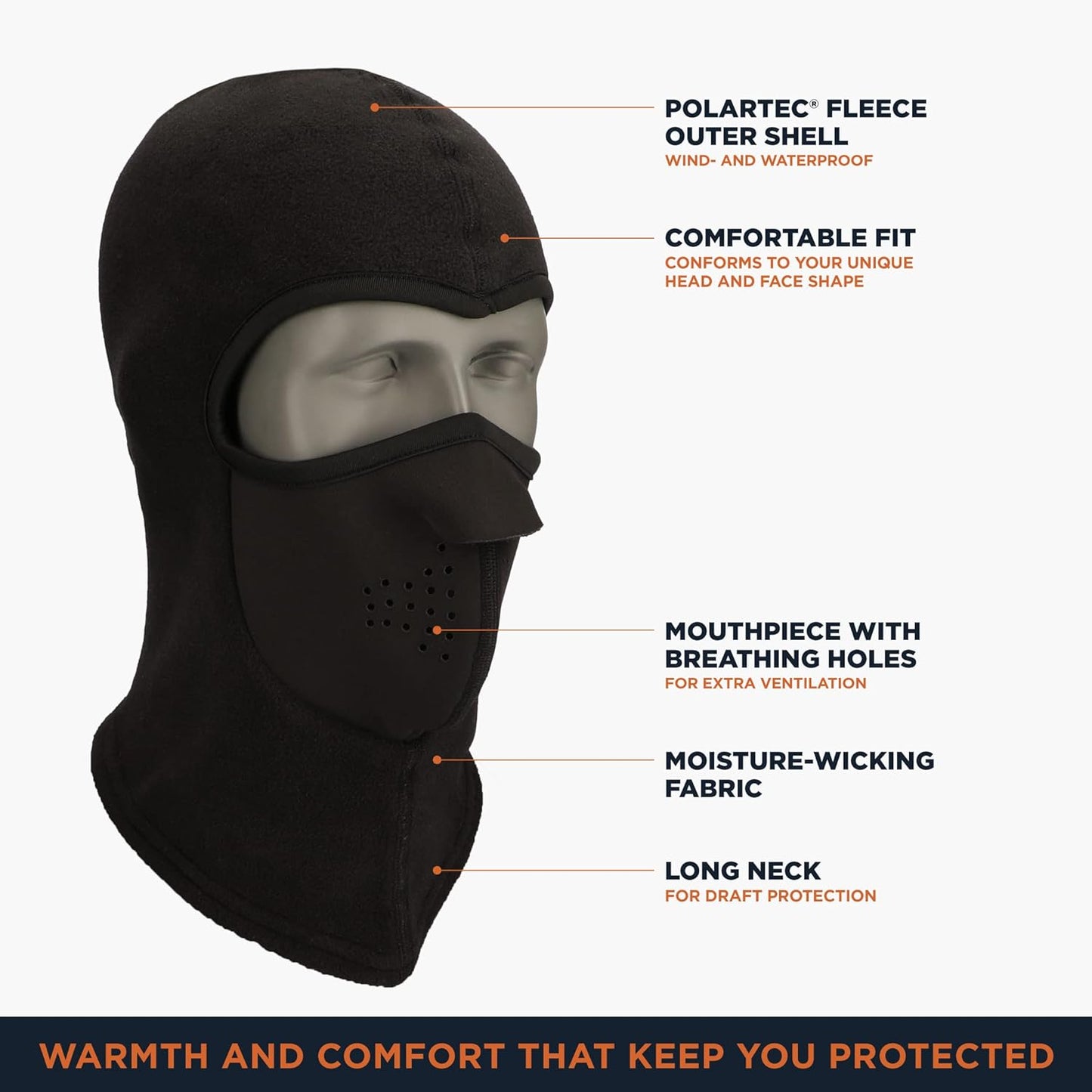 RefrigiWear Arctic Clava - Warm NeoFleece Moisture Wicking Windproof Waterproof Cold Weather Balaclava Face Mask (Black, Small/Medium)