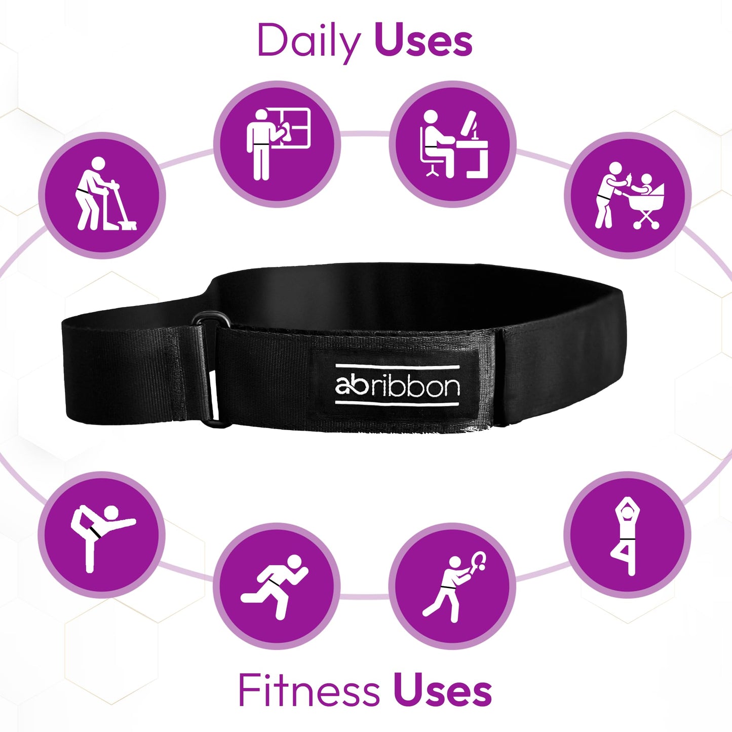 Ab-Ribbon by HYPOXiX Fitness, Abdominal Mirror Sensory Belt for Pilates Barre Yoga Breathography Technique Breathwork and Physical Therapy, (M-XL) Fits Waists 25.5in - 40.5in 64.77cm -102.87cm