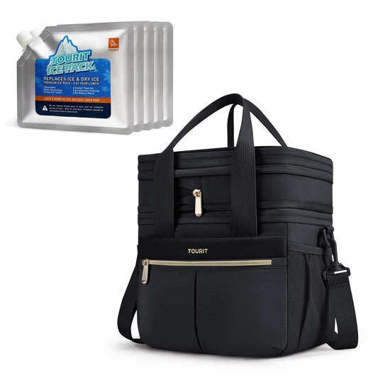TOURIT Double Deck Insulated Lunch Bag Expandable with Reusable Ice Packs for Coolers Long Lasting