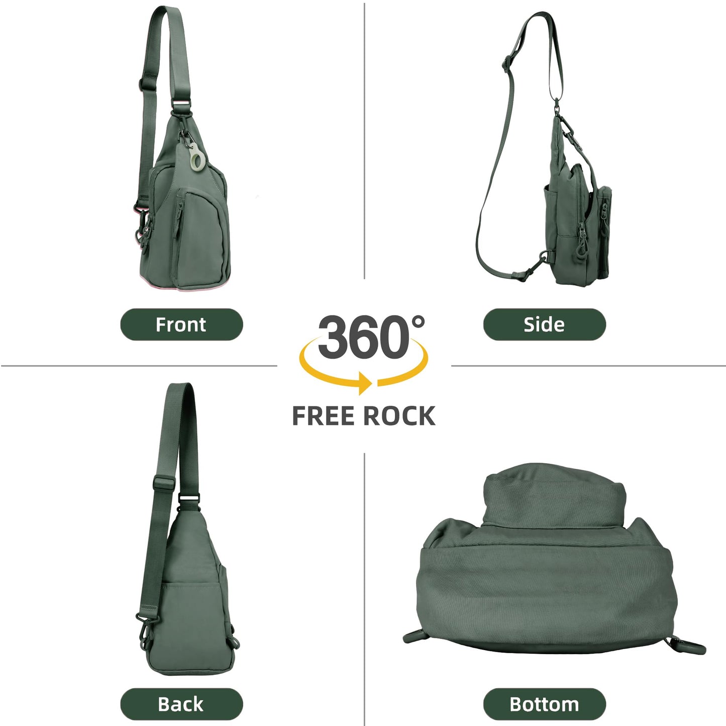 FREE ROCK Small Crossbody Bag For Women Mini Nylon Sling Bag Cross Body Bag Chest Bag For Outdoors Hiking Traveling (Green)