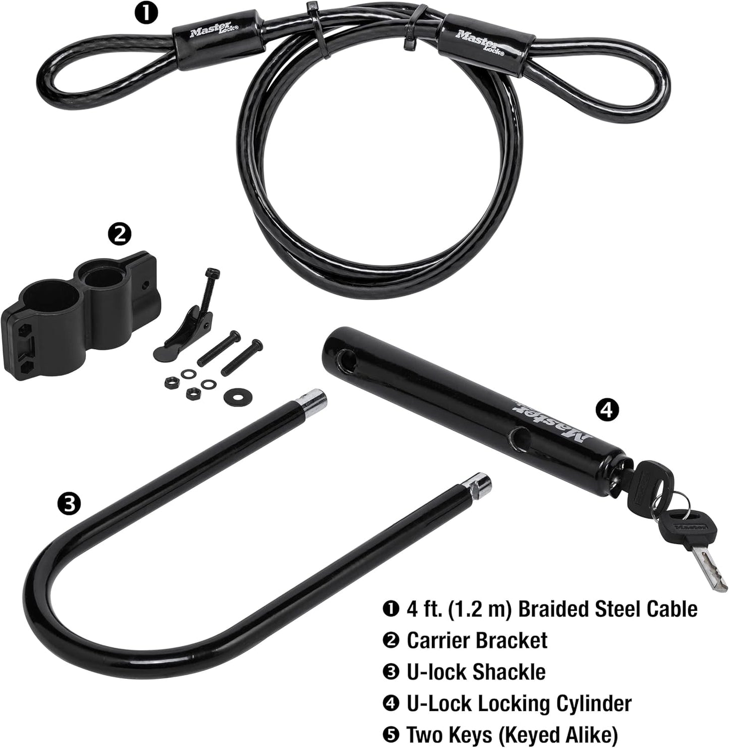 Master Lock Black Bike Lock with Key, Standard Size U-Lock for Bicycles and Other Outdoor Equipment, Anti-Theft Lock for Bikes, 8320D