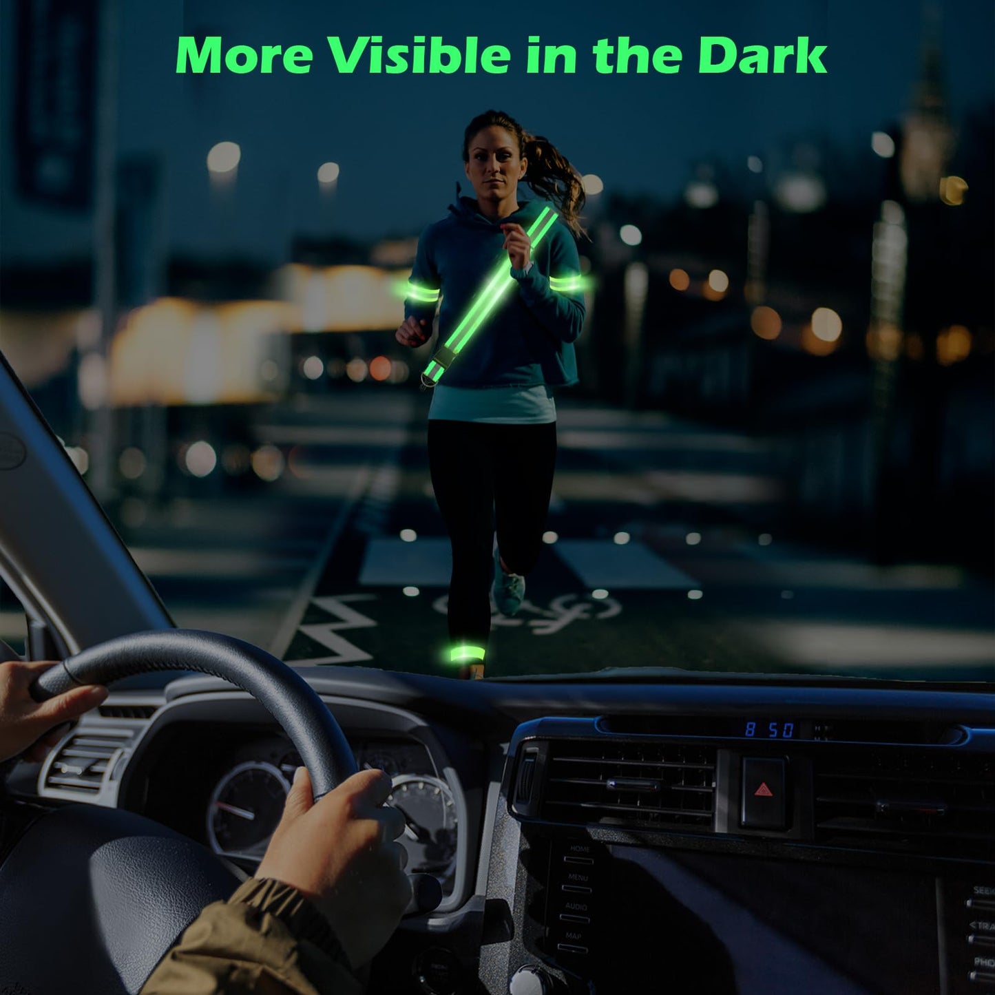 Jaxbo 5 Pcs Reflective Running Gear, High Visibility Reflective Sash for Walking at Night，Reflective Vest with Reflective Armbands,Perfect for Men, Women and Kids Walking Running Cycling