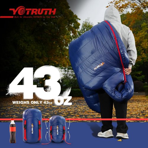Yotruth Lightweight Down Mummy Sleeping Bag with 650-FP Duck Down, Ideal for Camping and Backpacking, Durable Ripstop Nylon, Comfortable Footbox, 20°F, 2024