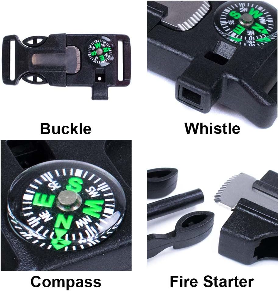 3/4 Inch Survival Buckle - Emergency Whistle, Flint Scraper, Compass, and Fire Starter - Available in 5, 10, 25 Packs