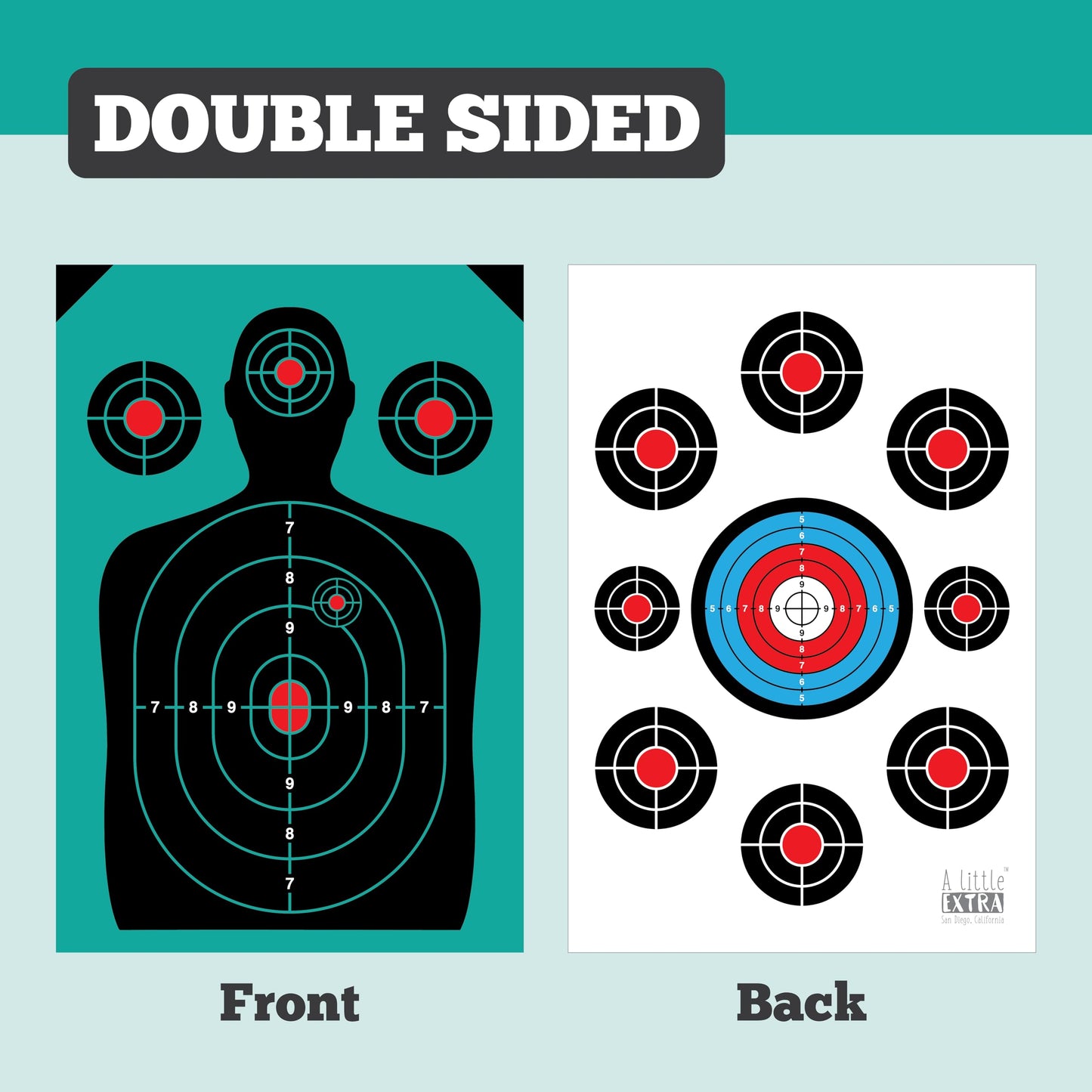 50 Pack Paper Shooting Target Silhouette Bundle - Black and Blue - 12"x18" (Front and Back) Hunting, Handguns, Airguns, Archery Practice (Blue)