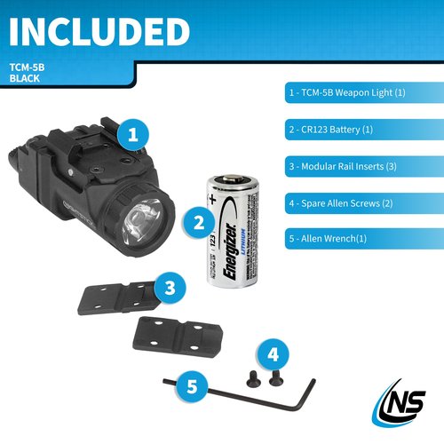 Nightstick TCM-5B Subcompact Handgun Light, Short/Narrow Rail Models - 1 CR123 - Black