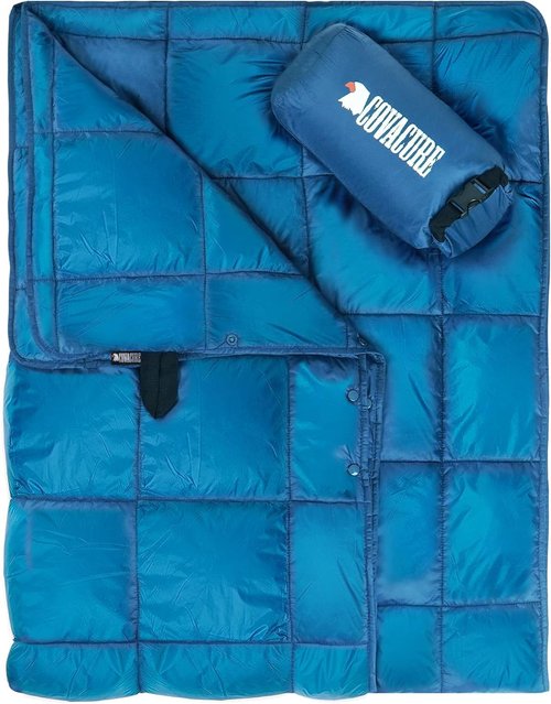 COVACURE Camping Blanket - Outdoor Travel Blanket, Packable, Puffy Blanket, Lightweight & Warm Quilt for Camping, Hiking, Backpacking, Outdoors, Travel, Beach（Blue）