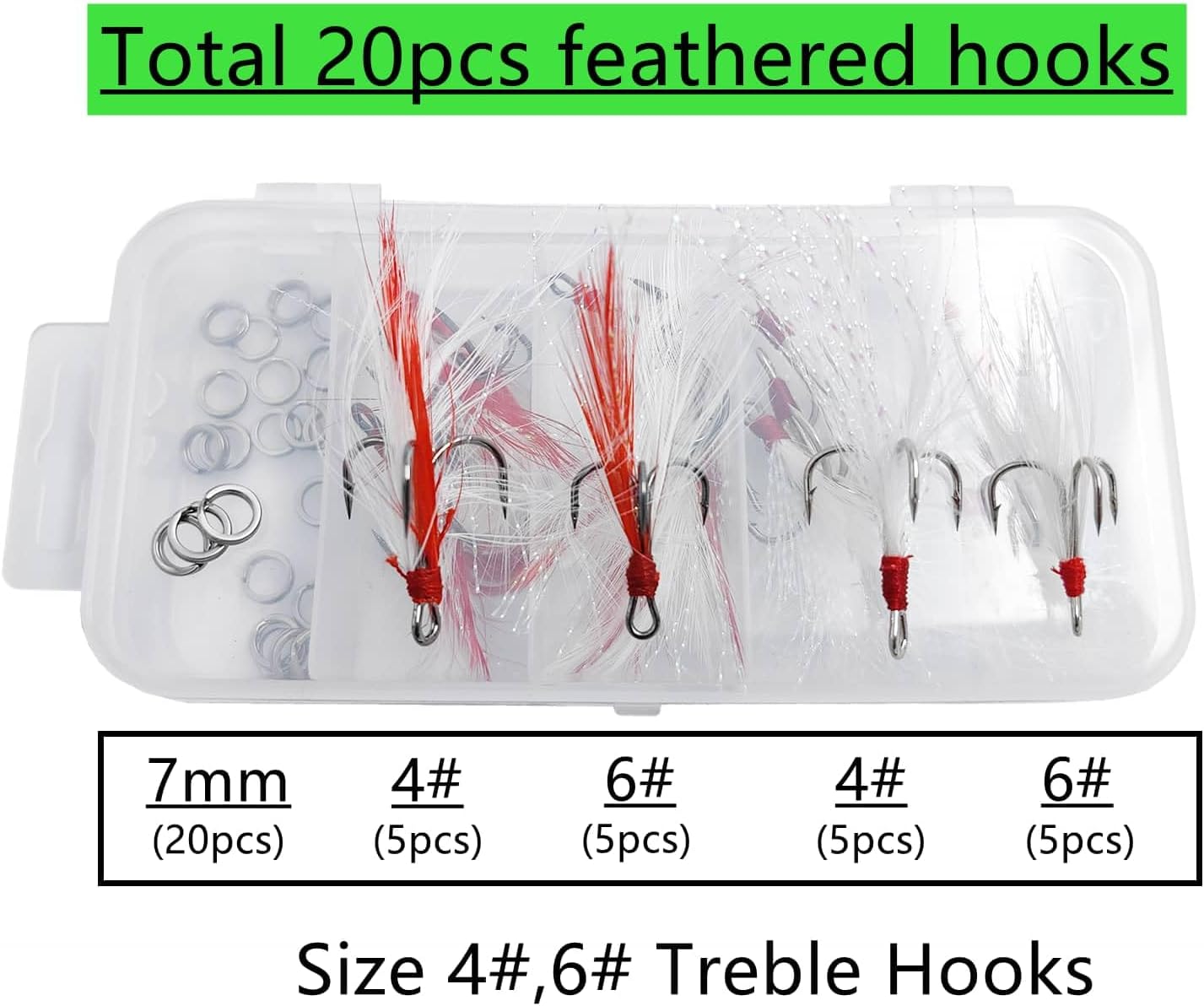 Fishing Treble Hooks Feather Hook: Dressed Fishing Hooks Set with Split Rings for Making Fishing Lure