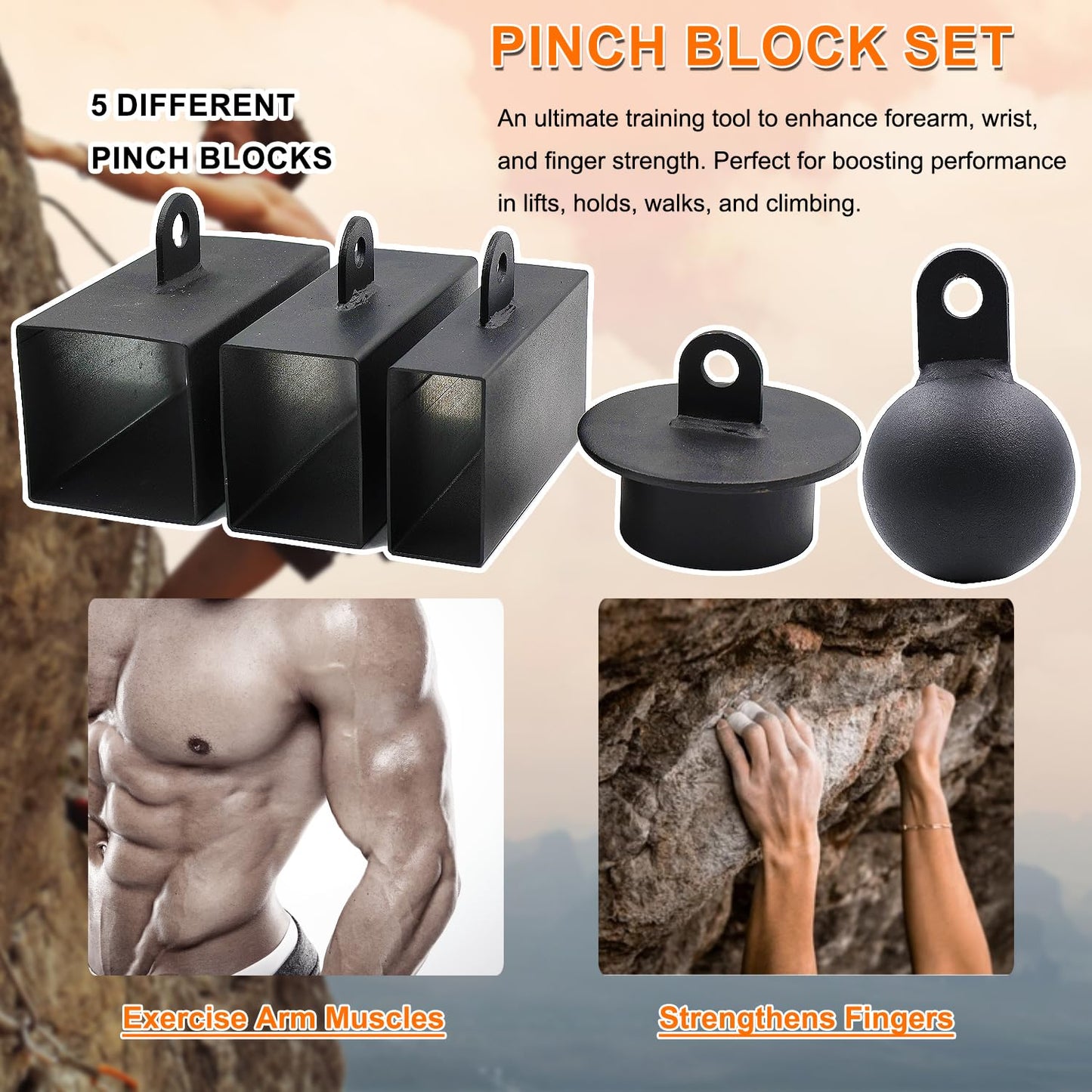 J Bryant Iron Pinch Grip Set with Loading Pin and Chain, Pinch Block Grip for Rock Climbing Forearm Finger Strength Training, Home Gym Hand Pinching Power Strengthener Equipment