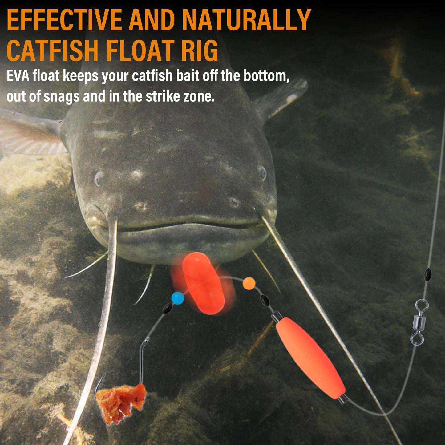 kaleodam Catfishing Tackle Making Kit Catfish Rig Accessories 102PCS/99PCS Catfish Tackle with Catfish Floats Catfish Hooks Swivels Fishing Bells (Type A)