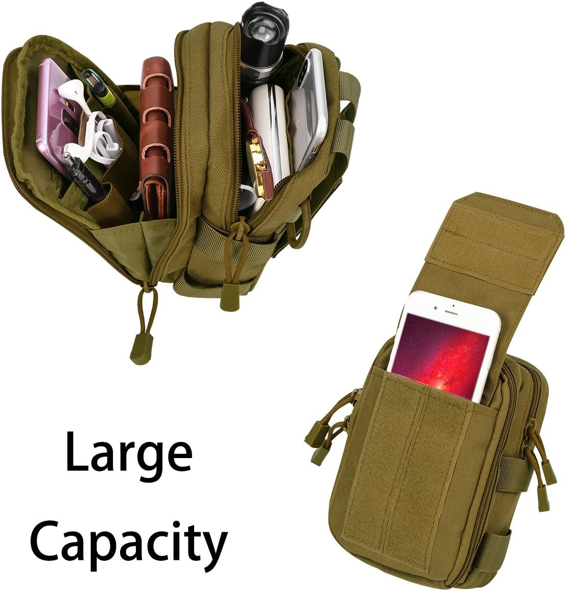 IronSeals Multipurpose Tactical Nylon Molle Utility EDC Pouch Waist Pack Detachable Strap with Flag Patch for iPhone 15 Pro Max/15 Pro/15/14 Plus/14 Pro Max/13 Pro Max/12 Pro Max/11 Pro Max