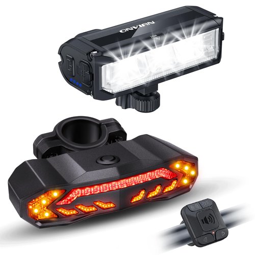 ONVIAN 2000 Lumen Bike Headlight Rechargeable Bike Light Front and Rear Set for Night Riding, Waterproof Bicycle Headlight BikeTurn Signals Light and Alarm, Adult Kids Mountain Road Cycling Dirt
