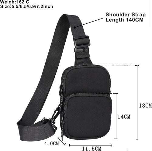 ZORSOME Unisex Outdoor Sling Bag, Small Crossbody Sling Backpack, Waterproof Neoprene Chest Bag for Hiking Traveling, Black