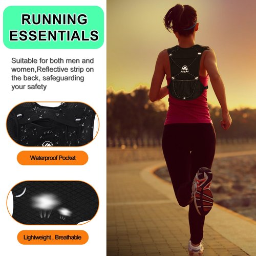 Running Vest for Women Men, Lightweight (194g/8 Bags) Hydration Backpack Running Phone Holder Vest for Hiking Trail Cycling Race Marathon Runners Essentials (Black, Adjustable)