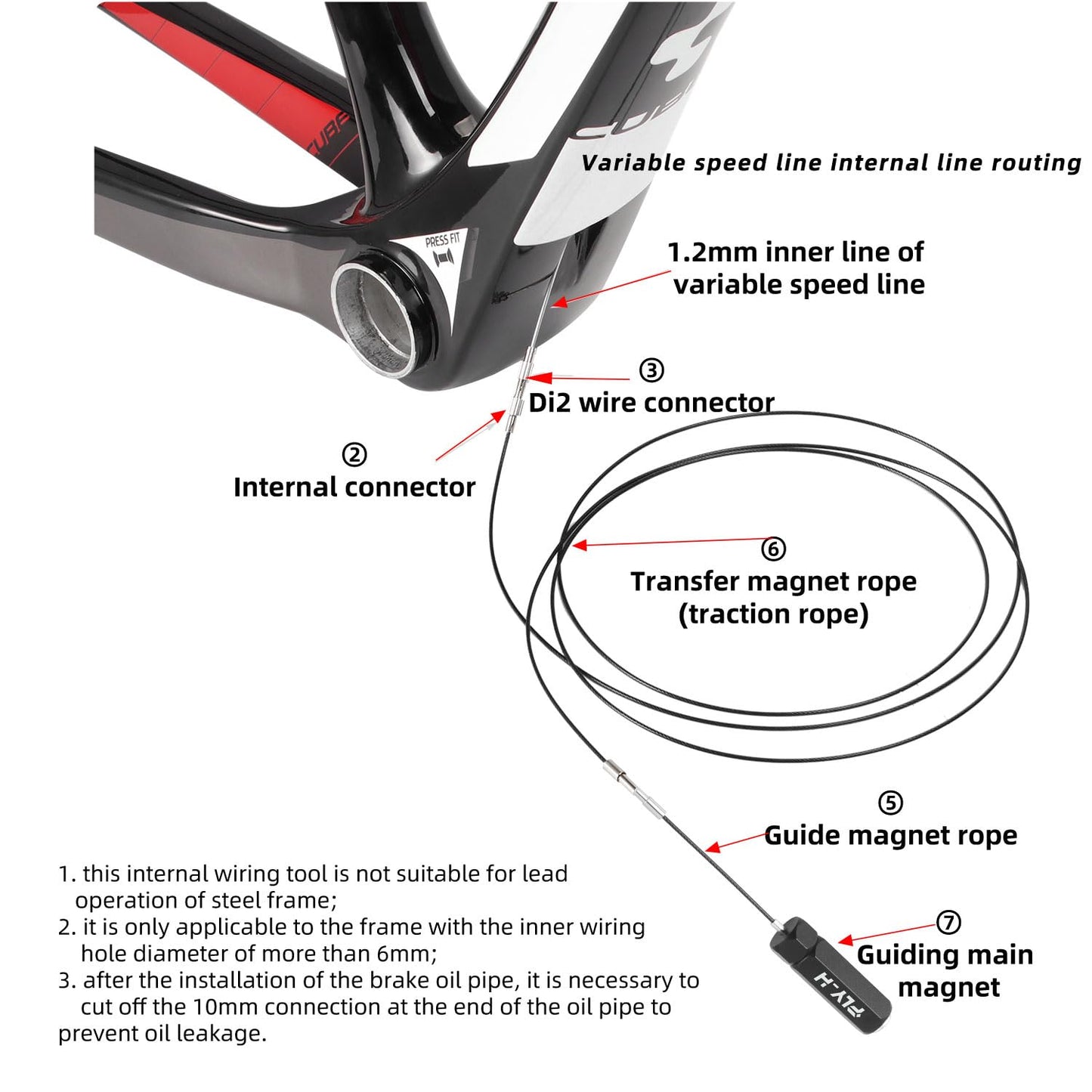 FLY_H Bicycle Internal Cable Routing Tool Kit，Bicycle Carbon Fiber Frame, Bike Di2 Wires Frame Internal Threading Tool, Brake Cable Hose Cable Routing Kit Wire Tube Magnet Lead,Storage Accessories