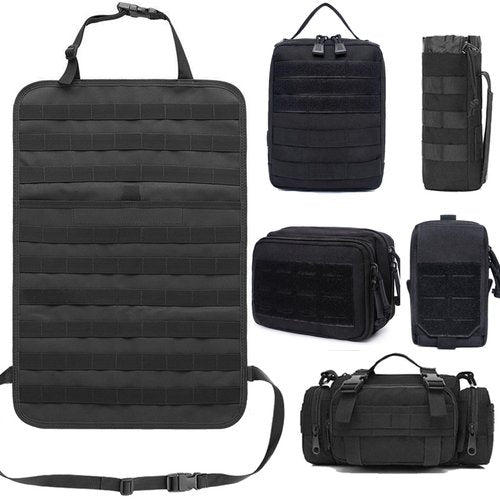 Molle Seat Back Organizer with 5 Pouches, Tactical Seat Covers, Molle Tactical Vehicle Organizers Panel Car Seat Covers Protector for Truck
