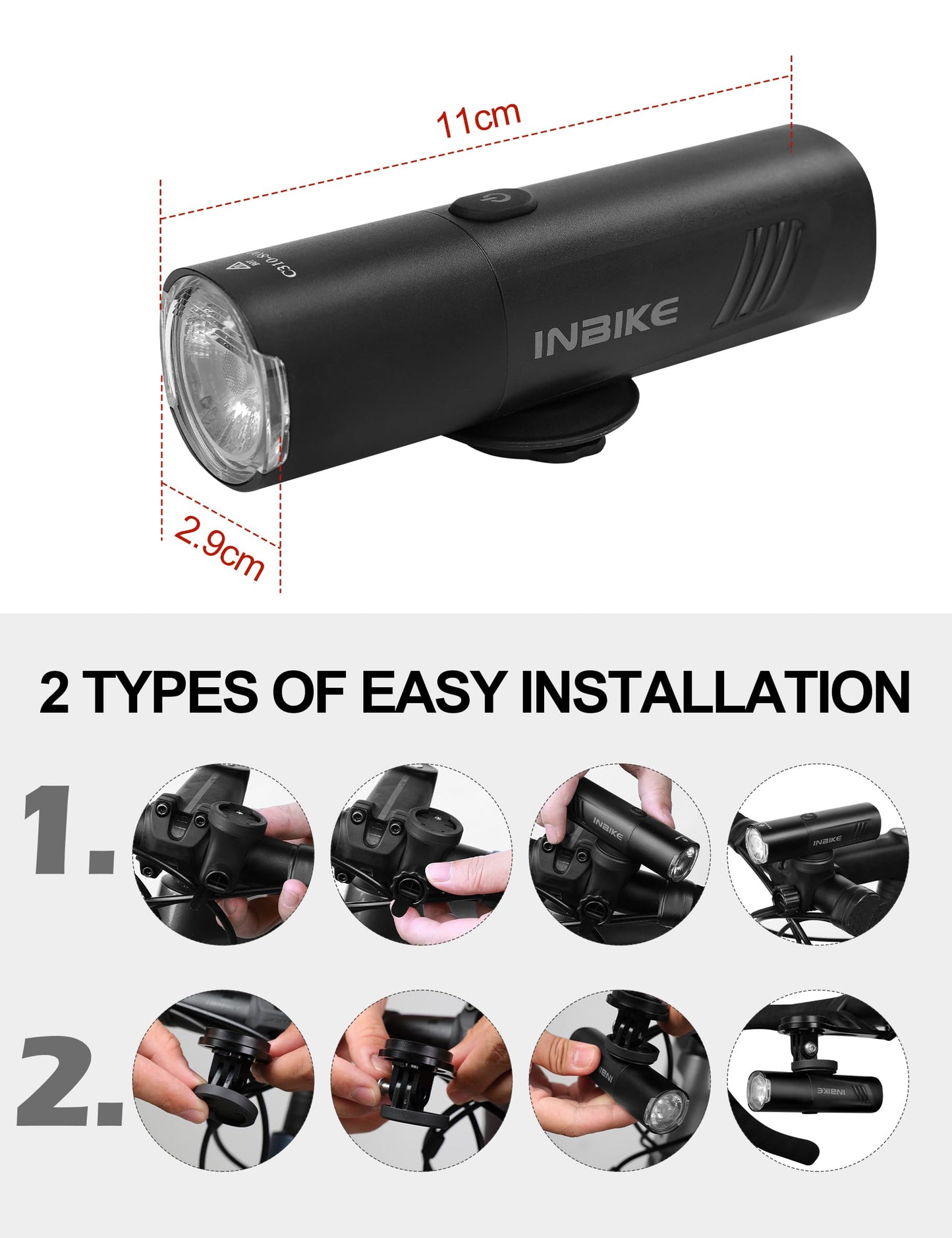 INBIKE Bike Headlight, IP65 Waterproof Bike Lights, USB Rechargeable, 6 Modes, High Lumen Super Bright Bicycle Lights, Anti-Glare LED Bike Front Light for Night Riding