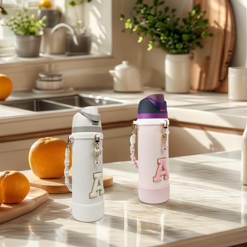 Silicone Boot Cute Monogram Set Compatible with Owala Water Bottle 24 oz - Perfect Letter Owala Accessories for Owala Tumbler, Owala Free Sip, Pink Owala, Black Owala, owala coffee tumbler (White, A)