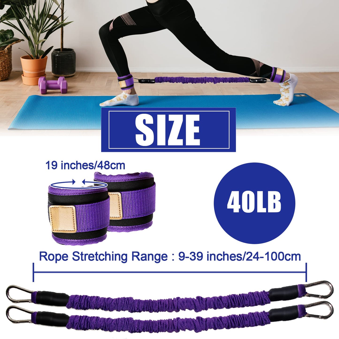 Ankle Resistance Bands with Cuffs for Leg Booty Butt Lift Workout Equipment - Kickbacks Hip Leg Glute Fitness Training Exercise Bands with Ankle Cuffs for Men Women