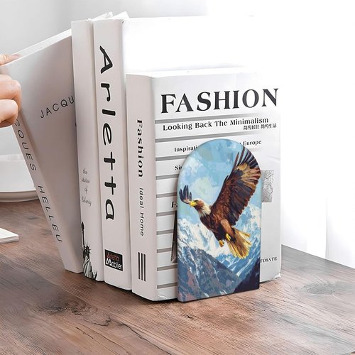 Eagle Soaring in The Sky Bookends for Shelves 2 Pcs Wooden Book Stopper Organizer for Home Office Libraries