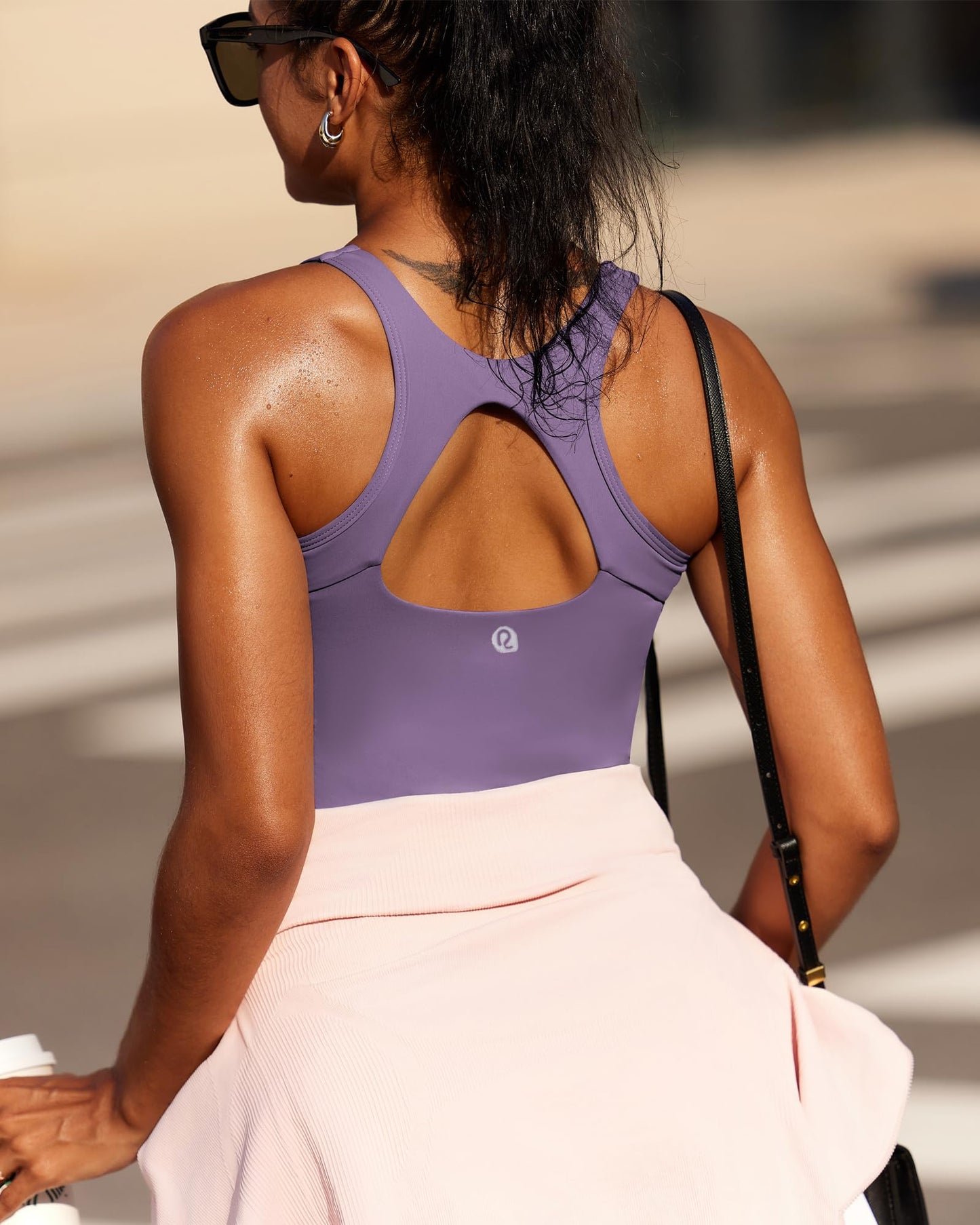 RUNNING GIRL Workout Tank Tops for Women Built in Shelf Bras Padded,Sleeveless Gym Tops Athletic Yoga Shirts(BX3062_Purple_L)