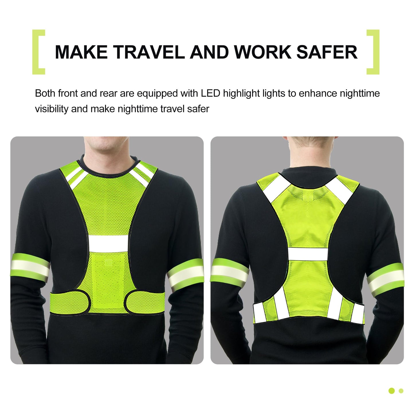 GOOFIT 2 Reflective Safety Vest, High Visibility, Breathable Vest, Lightweight Vest, Adjustable Reflectors for Running, Bicycle, Cycling and Jogging, for Men Women, with 8 Reflective Bands
