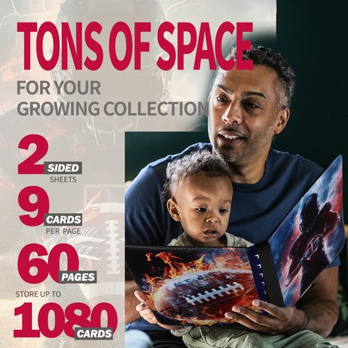 Dosanlues Football Card Binder 1080 Pockets, Ultimate Trading Card Ablums with 60 Page Removable Sleeves to Organize and Protect Your Sports Cards Like a Pro