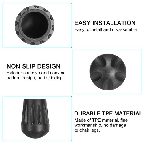 PATIKIL 0.62 Inch Chair Feet Replacement, 4 Pack Non-Slip Plastic Outdoor Camping Chair Leg Tips Cap Folding Chair Legs Floor Protectors Fit for 0.62" Chair Feet, Black